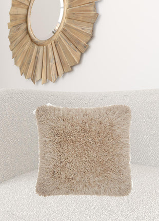 Fluffy Beige Shag Accent Throw Pillow-0