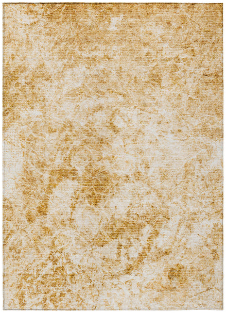 5' X 8' Cream and Gold Abstract Washable Non Skid Indoor Outdoor Area Rug-1