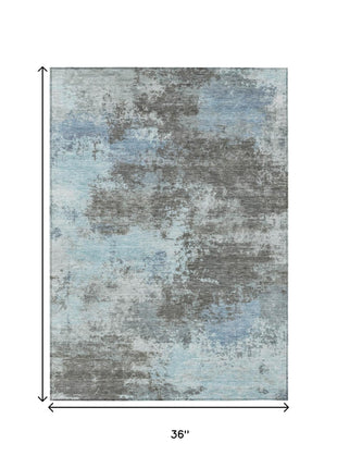 3' X 5' Taupe And Sky Blue Abstract Washable Indoor Outdoor Area Rug-6