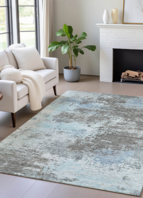 3' X 5' Taupe And Sky Blue Abstract Washable Indoor Outdoor Area Rug-0