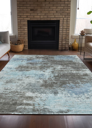 3' X 5' Taupe And Sky Blue Abstract Washable Indoor Outdoor Area Rug-2