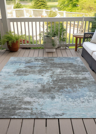 3' X 5' Taupe And Sky Blue Abstract Washable Indoor Outdoor Area Rug-3
