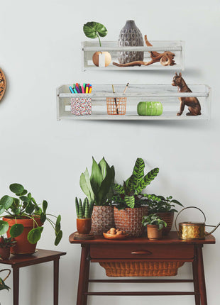 Set Of Two White Wood Wall Mounted Floating Shelves-7