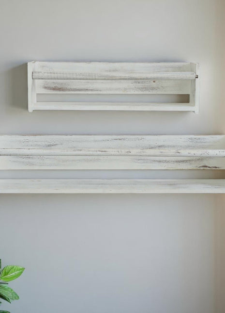 Set Of Two White Wood Wall Mounted Floating Shelves-0