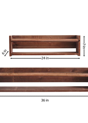 Set Of Two Brown Wood Wall Mounted Floating Shelves-6