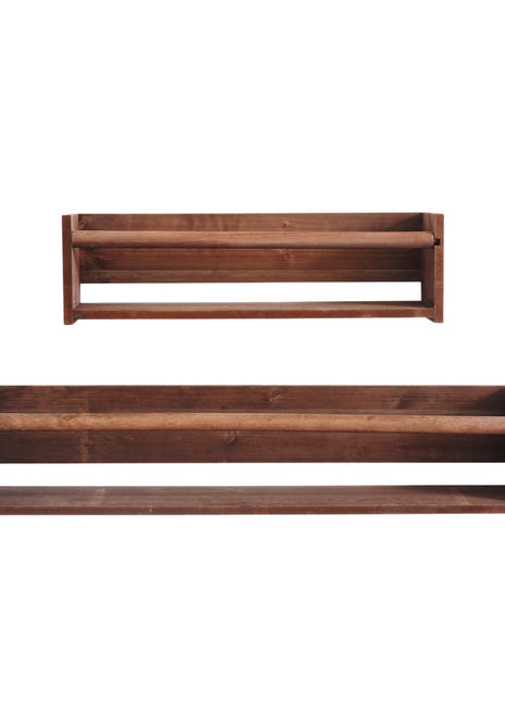 Set Of Two Brown Wood Wall Mounted Floating Shelves-1