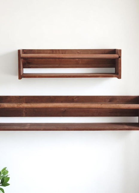 Set Of Two Brown Wood Wall Mounted Floating Shelves-0