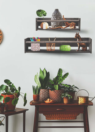Set Of Two Gray Wood Wall Mounted Floating Shelves-5