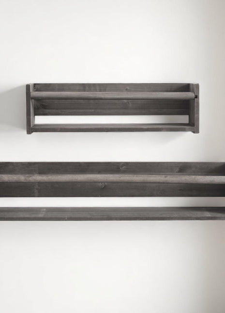 Set Of Two Gray Wood Wall Mounted Floating Shelves-0